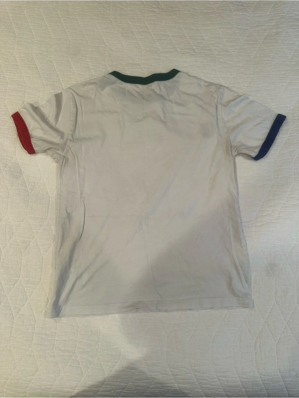 Ralph Lauren White Kids Polo Bear Tee with Green, Blue & Red Trim